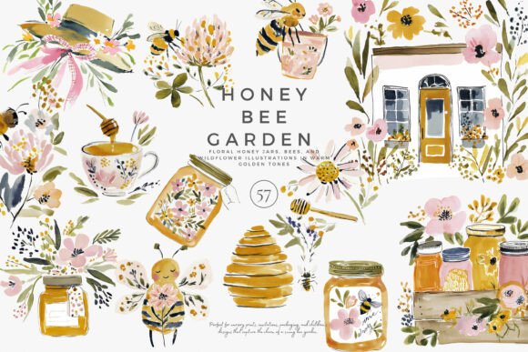Download Charming Honey Bee Garden Clipart Set - Charming Collection