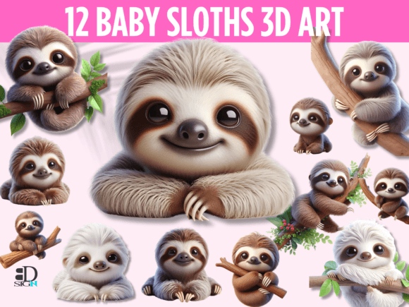 Download Irresistibly Charming Baby Sloths 3D Art - Charming Collection