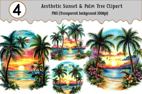 Download Aesthetic Sunset &amp; Palm Tree Clipart - Sunset Collection