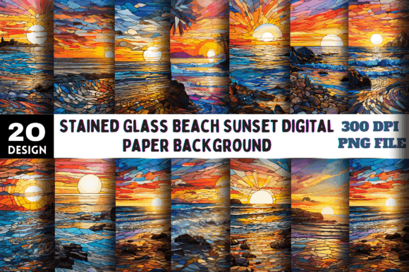 Download Stained Glass Beach Sunset Background - Sunset Collection
