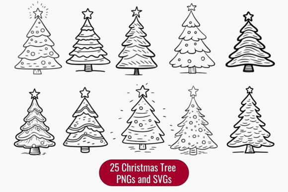 Download Charming Vintage Christmas Tree Doodles - Charming Collection